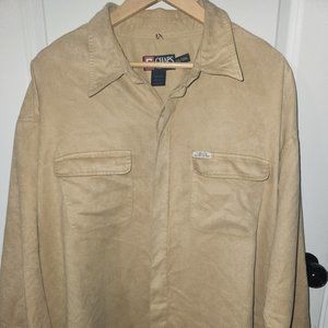 Vtg Chaps Ralph Lauren Faux Suede Big Shirt Shacket XXL Oversize Tan Western 90s